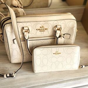 Coach handbag with wallet tan color brand new